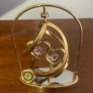 Gold Heart Swivel Ornament with Clock, and Mirror Accents